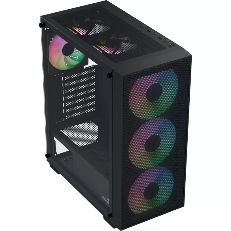 Aerocool B509A Flow-G-BK-v1 mid-tower pc-behuizing met 650W voeding, gehard glas, zwart