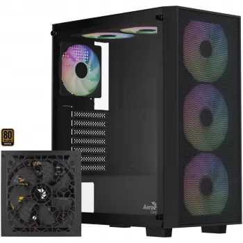 Aerocool B509A Flow-G-BK-v1 mid-tower pc-behuizing met 650W voeding, gehard glas, zwart
