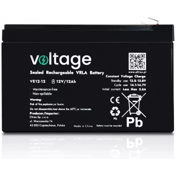 AGM-accu Voltage 12V 12Ah VE12-12 (levensduur 6-9 jaar)