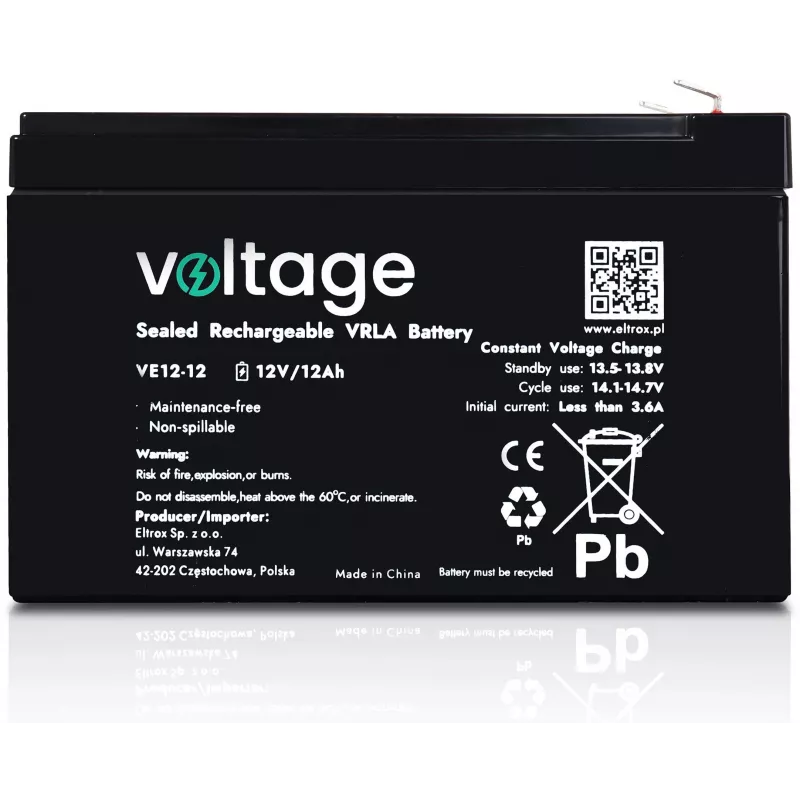 AGM-accu Voltage 12V 12Ah VE12-12 (levensduur 6-9 jaar)
