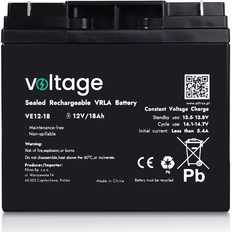AGM-batterij Voltage 12V 18Ah VE12-18 (levensduur 6-9 jaar)