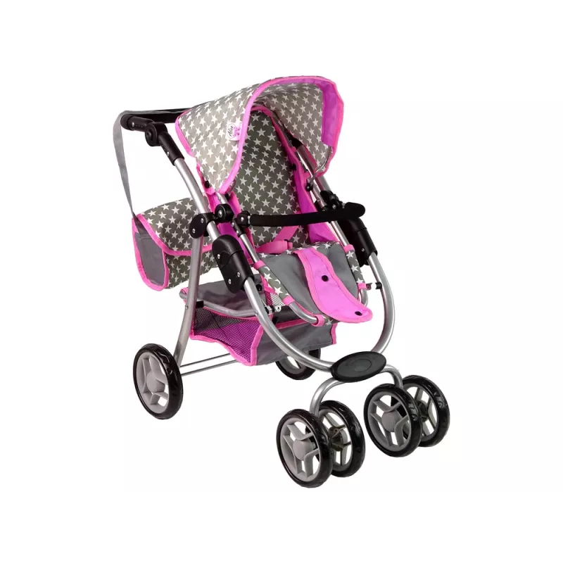 ALICE poppenwagen 2-in-1 draagmand tas roze sterren
