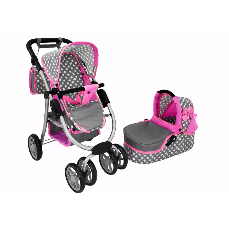 ALICE poppenwagen 2-in-1 draagmand tas roze sterren