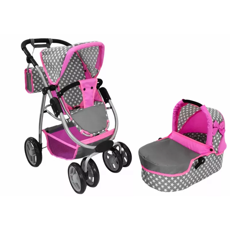 ALICE poppenwagen 2-in-1 draagmand tas roze sterren