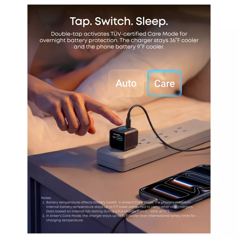 Anker Nano Charger 45W GaN USB-C-oplader met ActiveShield 5.0, Touch-Sensor, SmartDisplay, iPhone-herkenning, oranje