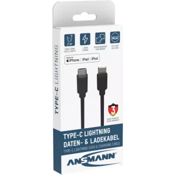 ANSMANN 1700-0107 Lightning naar USB-A kabel 2 m zwart MFi-gecertificeerd