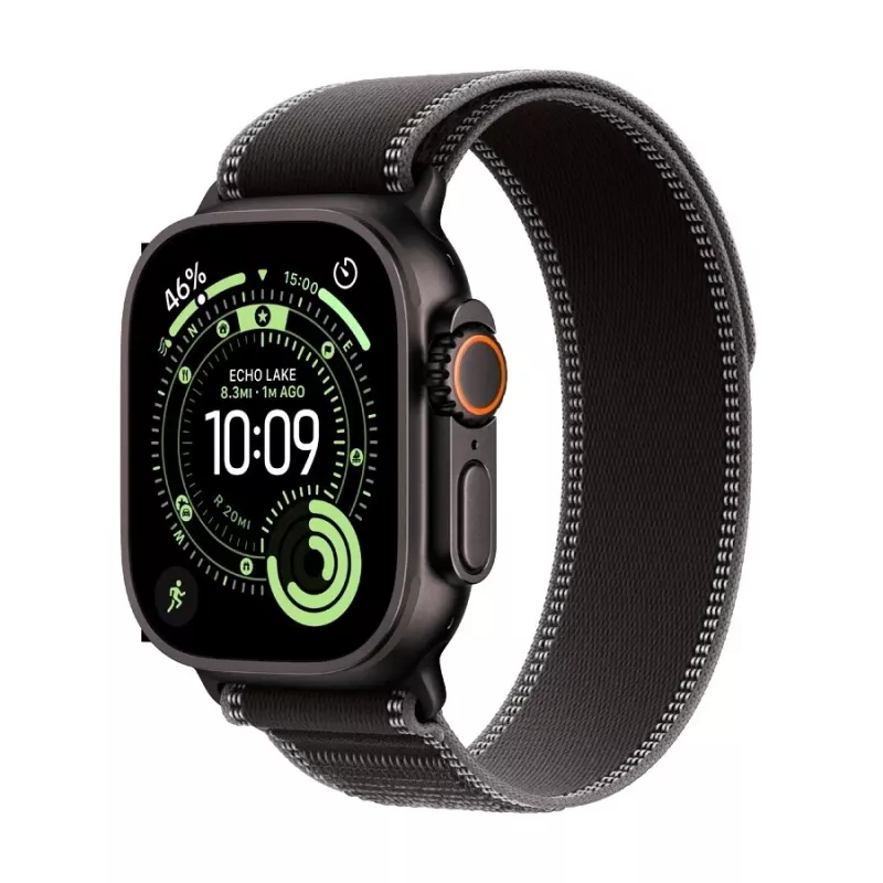 Apple Watch Ultra 3 GPS + Cellular 49mm Black Titanium Case met Black/Charcoal Trail Loop - Large (Model A3281, MF1H4QR/A)