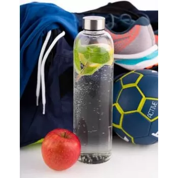 APS glazen drinkfles 1L transparant met RVS schroefdop 66909