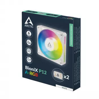 Arctic BioniX P14 A-RGB White 140mm PWM behuizingsventilator met daisy chain, ARGB-verlichting, 400-2500 tpm, 77,6 CFM