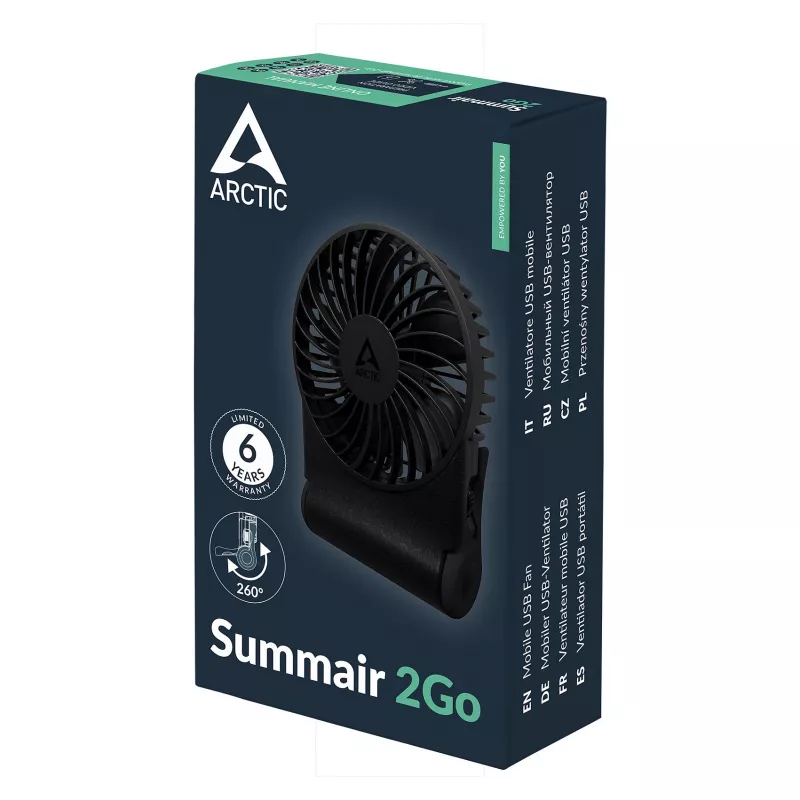 Arctic Summair 2Go oplaadbare tafelventilator - 10 cm (zwart)