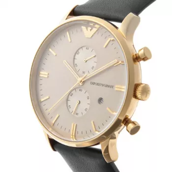 ARMANI AR0386 heren Classic quartz analoog horloge 40mm zilveren wijzerplaat bruine leren band