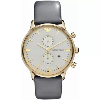 ARMANI AR0386 heren Classic quartz analoog horloge 40mm zilveren wijzerplaat bruine leren band