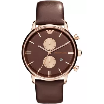 ARMANI AR0387 heren kwartschronograaf 42mm zwarte wijzerplaat leren band