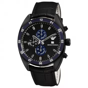 ARMANI AR5916 heren kwartschronograaf 42mm zwarte wijzerplaat roségouden roestvrijstalen en siliconen armband