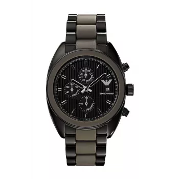 ARMANI AR5953 heren kwartschronograaf 43mm zwarte wijzerplaat roestvrij staal met siliconen wikkel band