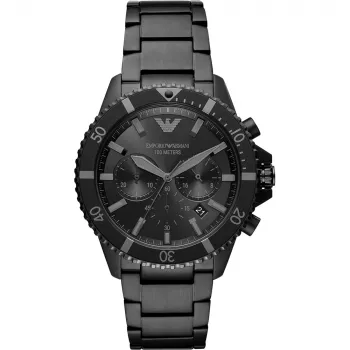 ARMANI herenchronograaf AR11363 RVS horloge 43 mm zwarte wijzerplaat