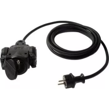 AS SCHWABE 3-voudige volrubber verdeelstekker met draaibare klapdeksels IP44 en ophangoog, 5m H07RN-F 3G2.5 60445