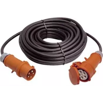 AS Schwabe 61034 32 A 5-polige 50 m H07RN-F rubber verlengkabel met CEE-stekker en -koppeling, IP44, zwart