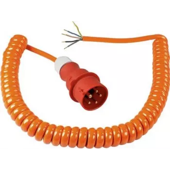 AS SCHWABE CEE-spiraalkabel met CEE-stekker en open uiteinde (400V / 16A | IP44 | H07BQ-F 5G2.5 | 1m - 5m uittrekbaar) - oranje 70432
