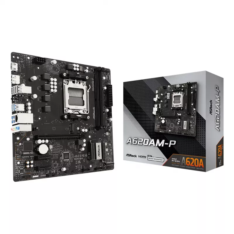 ASRock A620AM-P AMD A620 AM5 Micro ATX moederbord (DDR5, HDMI, DisplayPort, M.2)
