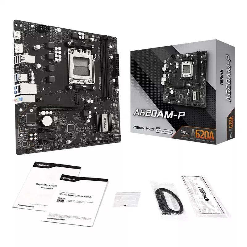 ASRock A620AM-P AMD A620 AM5 Micro ATX moederbord (DDR5, HDMI, DisplayPort, M.2)