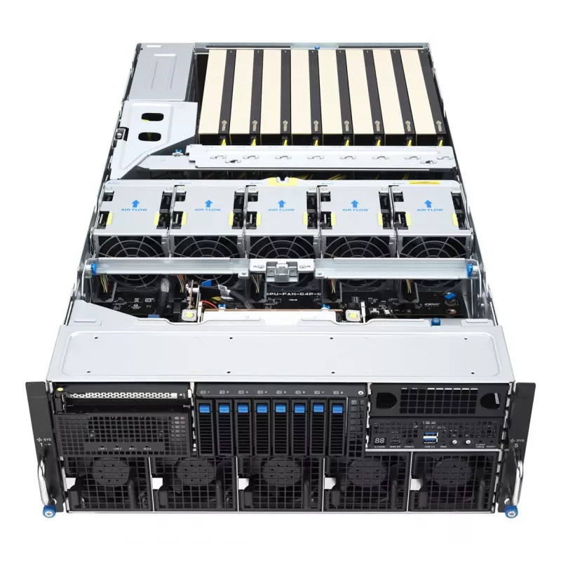 ASUS ESC8000A-E13X 4U rack serverplatform AMD EPYC 9005 8xNVMe 2xM.2 2x10GbE 8xQSFP IPMI R3200W