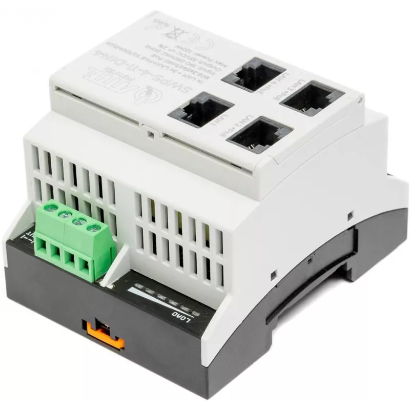 ATTE SWPS-4-11-DIN4 Industrial 4-poorts PoE+ switch met geïntegreerde voeding, DIN-railmontage, 60W budget