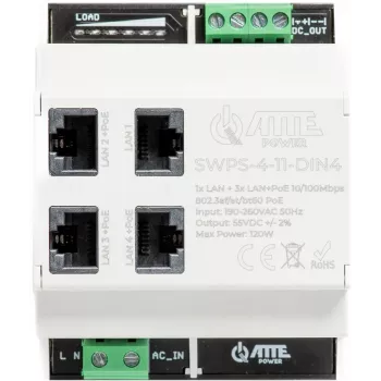 ATTE SWPS-4-11-DIN4 Industrial 4-poorts PoE+ switch met geïntegreerde voeding, DIN-railmontage, 60W budget