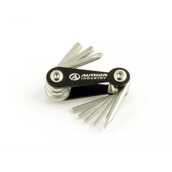 Author AHT Expert 8 opvouwbare inbussleutel-multitool met PH2- en SL5-schroevendraaiers, chroom-vanadiumstaal, aluminium behuizing, zilver/zwart