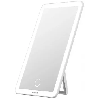 Avide ABLDL-M-3.5W-AE vrijstaande rechthoekige witte cosmeticaspiegel met LED-verlichting, 3,5 W, USB oplaadbaar