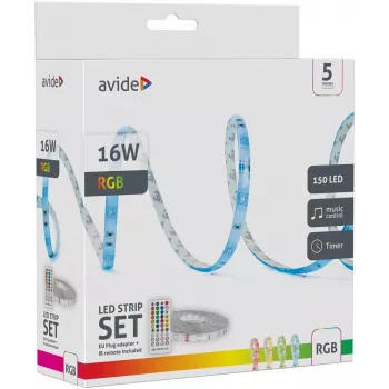 Avide LED-strip blister 12V 16W RGB 5m met IR-afstandsbediening