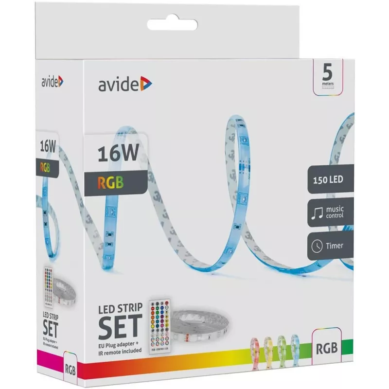 Avide LED-strip blister 12V 16W RGB 5m met IR-afstandsbediening