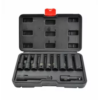 AWTOOLS 1/2 inch dopsleutelset, diep, 11-delig, 8-21 mm, Black Line