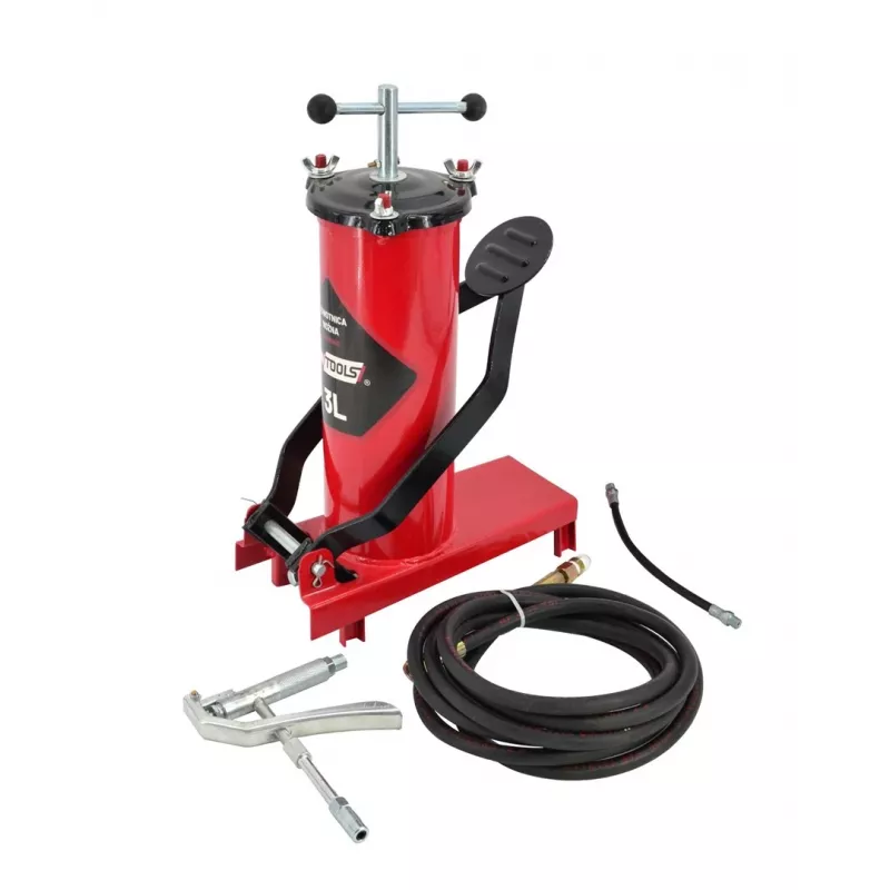 AWTOOLS AW15940 voetpomp - ééncilinder, 10 BAR, analoge manometer, stalen frame, zwart/zilver