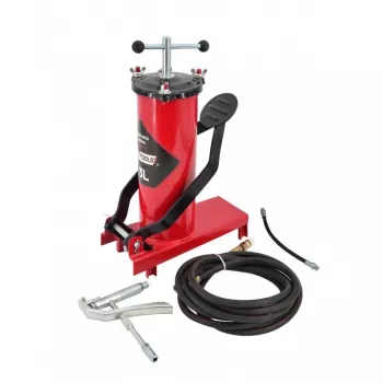 AWTOOLS AW15940 voetpomp - ééncilinder, 10 BAR, analoge manometer, stalen frame, zwart/zilver