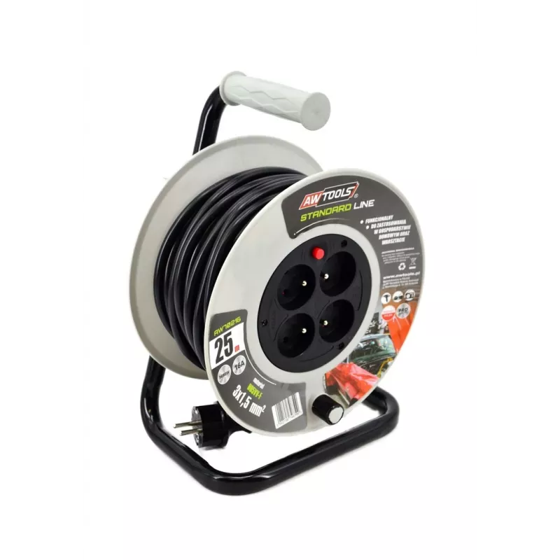 AWTOOLS AW70217 verlengsnoer 25m 4 stopcontacten IP44 3680W