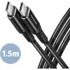 AXAGON BUCM-CM15AB USB-C-naar-USB-C 2.0-kabel, 1,5 m, PD 60 W, 3 A, gevlochten – zwart