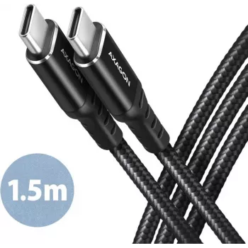AXAGON BUCM-CM15AB USB-C naar USB-C 2.0-kabel, 1,5m, PD 60W, 3A, gevlochten - zwart