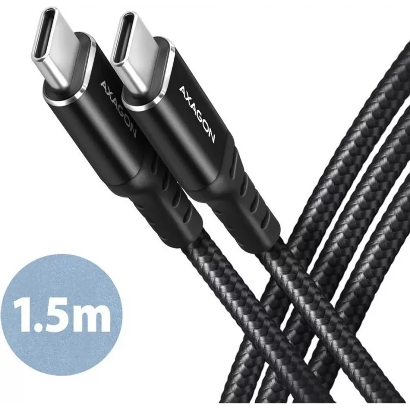 AXAGON BUCM-CM15AB USB-C-naar-USB-C 2.0-kabel, 1,5 m, PD 60 W, 3 A, gevlochten – zwart