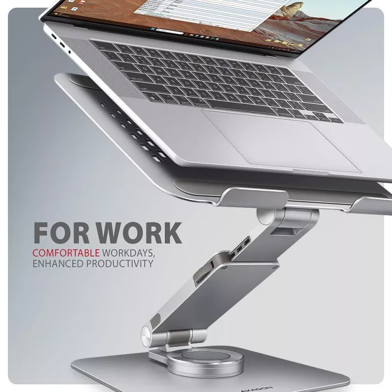 AXAGON STND-LR 360° draaiende aluminium notebookstandaard voor 10 inch-17 inch laptops, zilver