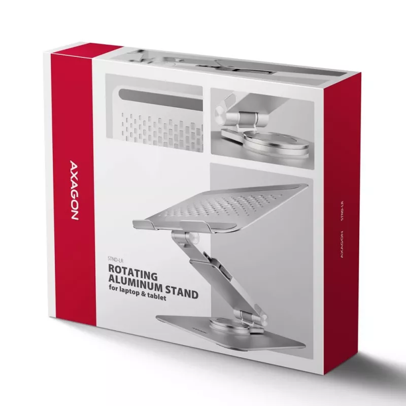 AXAGON STND-LR 360° draaiende aluminium notebookstandaard voor 10 inch-17 inch laptops, zilver