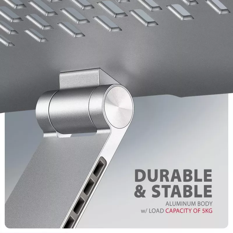 AXAGON STND-LR 360° draaiende aluminium notebookstandaard voor 10 inch-17 inch laptops, zilver