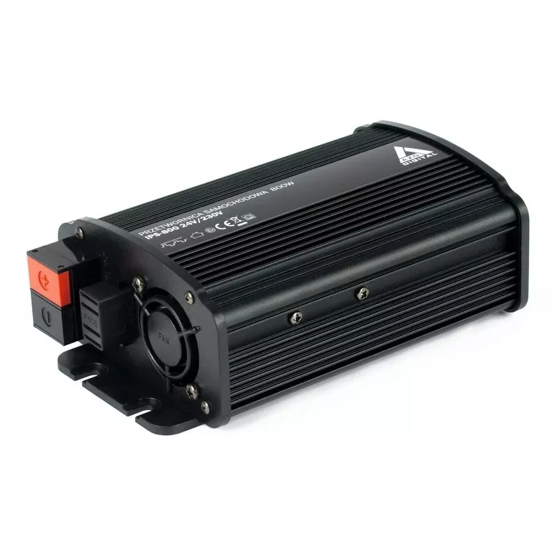 AZO Digital IPS-800U 800W 24V DC naar 230V AC omvormer met gemodificeerde sinusgolf, USB, Schuko-stopcontact, accuklemmen