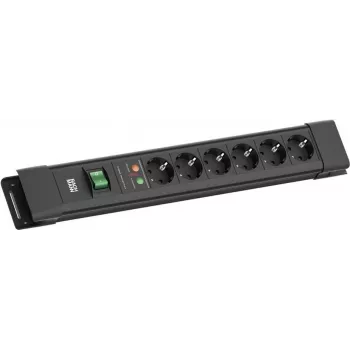 Bachmann CONNECTUS 6-voudig stopcontact met overspanningsbeveiliging en schakelaar, 2m kabel, zwart BM005911