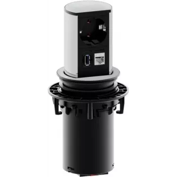 Bachmann ELEVATOR inbouw pop-up bureau-aansluitpaneel met Schuko, RJ45 Cat 6, USB 3.0 type A - mat chroom (928.005)