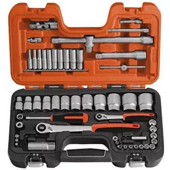 BAHCO S560 56-delige dopsleutel- en bitset met 1/4 inch en 1/2 inch aandrijving, ratels, verlengstukken en koffer
