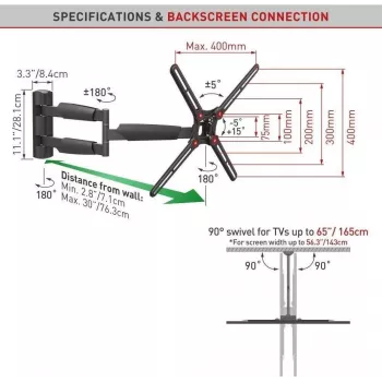 BARKAN BM343XL volledig beweegbare tv-wandbeugel voor 13-65 inch tv's, 4 scharnieren, uitschuifbare arm, zwart