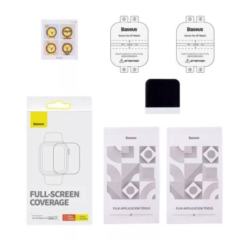 Baseus 41mm NanoCrystal schermfolie voor Apple Watch 7/8/9, 2-pack, transparant