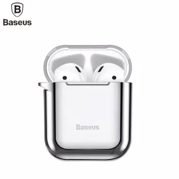 Baseus Apple Metallic Shining ultra-dunne silicone beschermhoes met haakje voor AirPods 1 / 2 zilver