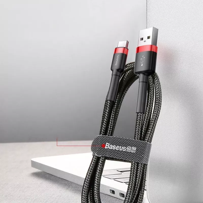 Baseus Cafule kabel robuuste nylon gevlochten USB-A naar USB-C QC3.0 2A 3M rood (CATKLF-U09)